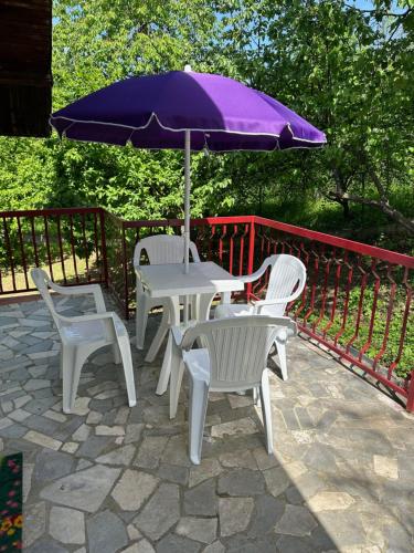 a table and chairs and an umbrella on a patio at Tresnjin cvet in Ripanj