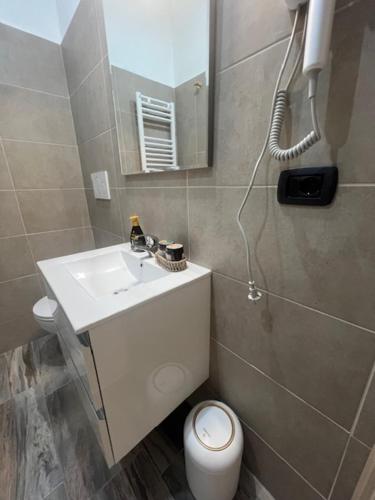 a bathroom with a sink and a toilet and a mirror at Lungotevere Testaccio 6 Roma - Apartments in Rome