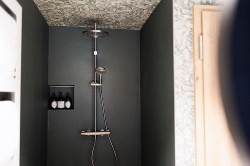 a shower in a bathroom with a ceiling at Boutiquehotel Ochsen in Lenzkirch
