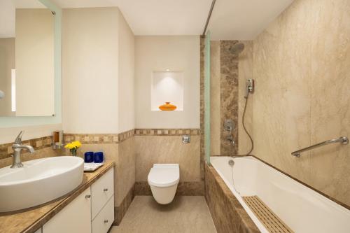 纳威孟买Fortune Select Exotica, Navi Mumbai - Member ITC Hotels' Group的带水槽、浴缸和马桶的浴室
