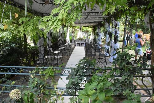 a garden with a bunch of plants and chairs at Hotel Des Reves in SantʼElia Fiumerapido