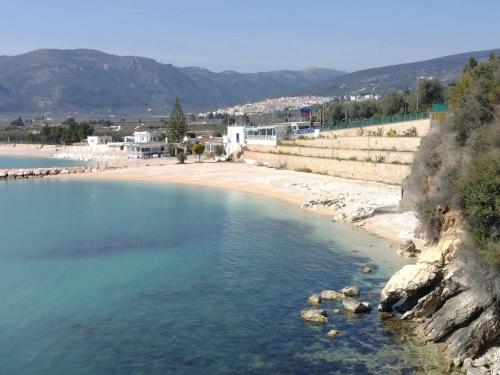 a large body of water with a beach and buildings at Brezza Marina in Mattinata