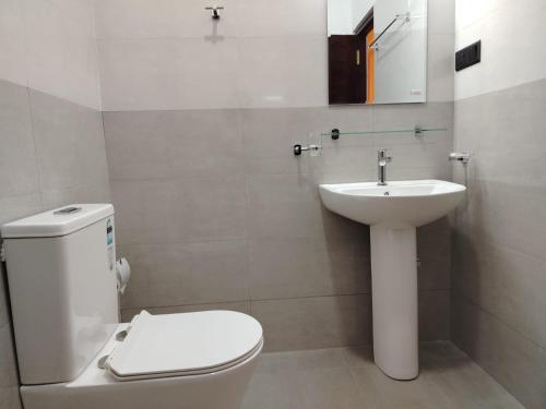 a bathroom with a toilet and a sink at Diora Hotel in Ratnapura