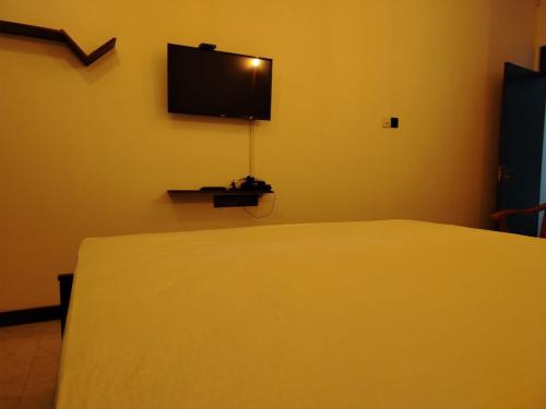 a bedroom with a bed and a tv on the wall at Diora Hotel in Ratnapura
