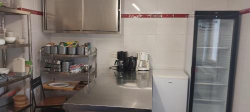 a kitchen with a stainless steel counter top at Fewo Innerspielleiten 24 Personen in Hippach