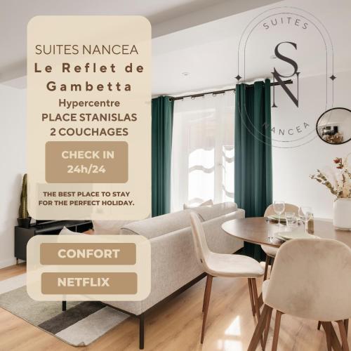 a living room with a couch and a table at Le Reflet de Gambetta - Place Stanislas - 2 pers - Nancy Centre in Nancy