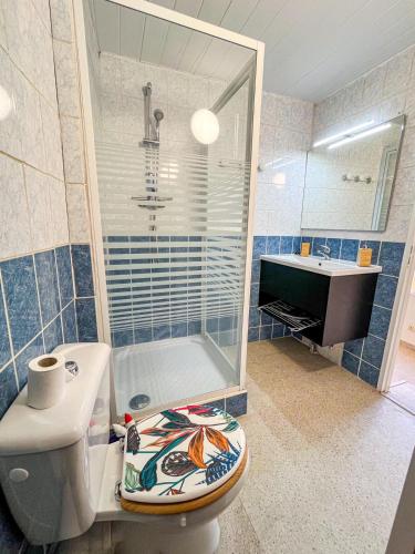 une salle de bain avec toilettes, douche et lavabo dans l'établissement Lumineux studio en centre ville, à Toulon