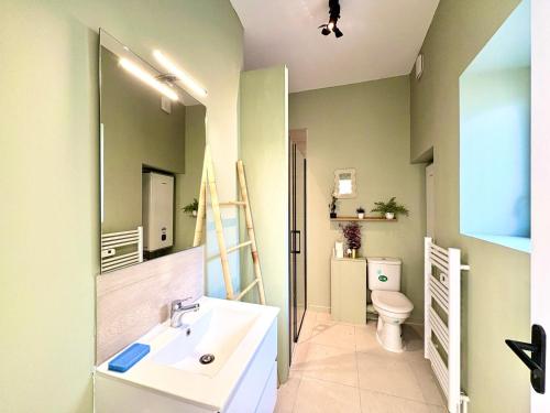 une salle de bain avec un lavabo et des toilettes dans l'établissement Le Rex - T2 coeur de ville sur le thème du cinéma, à Nîmes