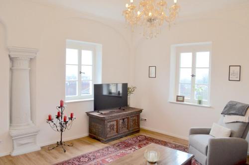 TV a/nebo společenská místnost v ubytování Schlossgut Franken - Schlossapartment Cunrad