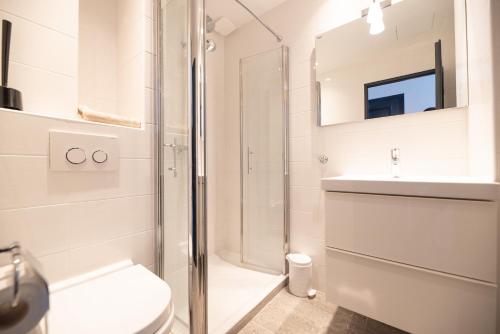 une salle de bain avec une douche, des toilettes et un lavabo dans l'établissement French Dolce Vita near Croisette, à Cannes