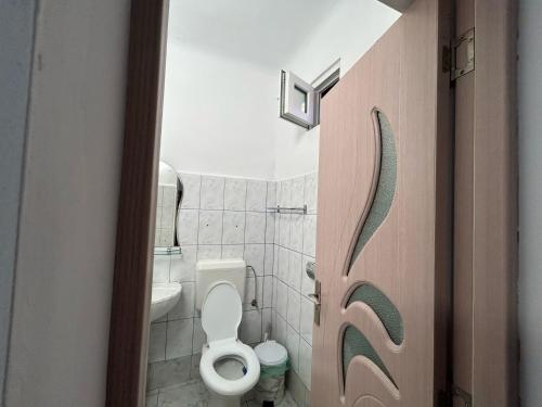 un baño con inodoro y lavabo en Casa Lenu & Lian, en Sighişoara