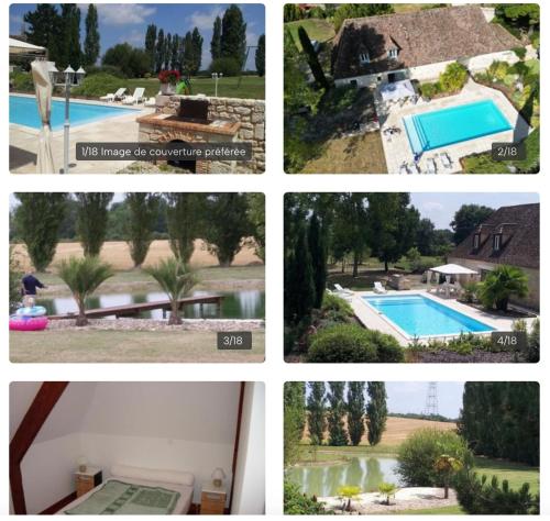 un collage de photos d'une piscine dans l'établissement Maison en pierre 6 personnes, à Montaut