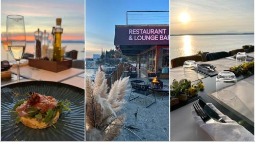 a collage of pictures of a restaurant and a lounge bar at Kamena Kuca Centar in Crikvenica
