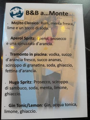 a sign for the menu of a restaurant at B&B A…Monte in Santa Maria