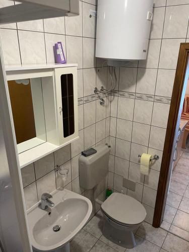 a small bathroom with a toilet and a sink at Apartments Žitna Sun in Vir