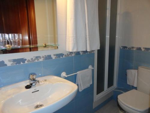 a bathroom with a sink and a toilet at Hostal Alistana in Madrid