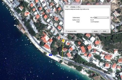 a screenshot of a google map with a blue dot at Apartments Mimac in Omiš