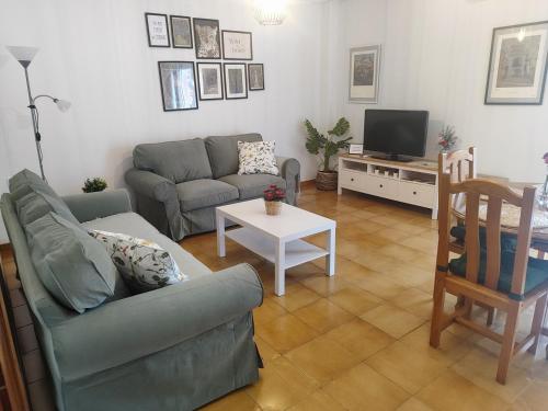 a living room with a couch and a tv at Puerta del Sol - Plasencia in Plasencia