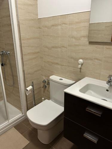 a bathroom with a toilet and a sink at Casa Palafox Fitero in Fitero