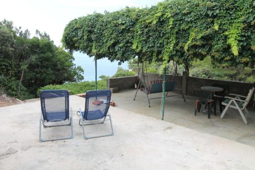 two chairs sitting under an umbrella on a patio at House ULE in Žrnovo