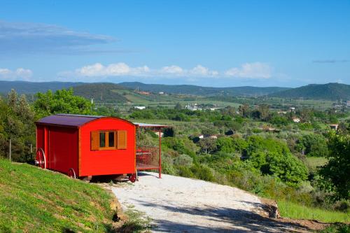 a red house sitting on top of a hill at Poggio Diavolino - Suvereto in Suvereto
