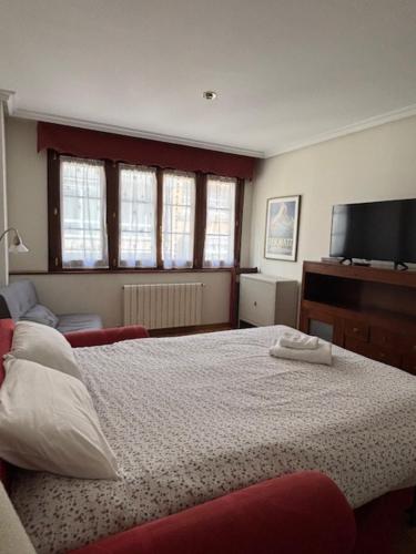 a bedroom with a bed and a flat screen tv at Living Gijon & Parking in Gijón