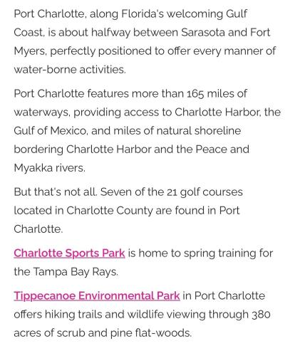 a screenshot of a cell phone screen with a list of attractions at Haven in Port Charlotte in Port Charlotte
