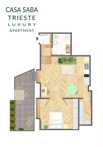 a floor plan of a small bathroom with a toilet at Casa Saba Trieste Luxury Apartment with terrace in Trieste