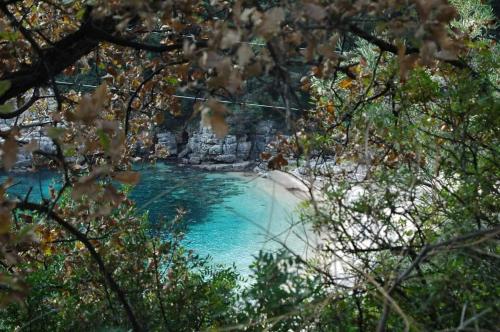 a view of a pool of blue water with trees at Boutique Hotel Caramel in Syvota