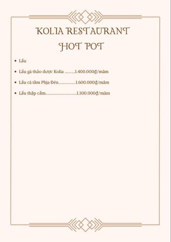 a ticket for a hot pot with a line pattern at Kolia Resort in Cao Bằng
