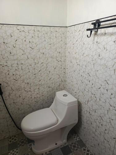 a bathroom with a white toilet in a room at Skypiea Dieng in Dieng