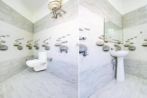 two pictures of a bathroom with a toilet and a sink at Super Hotel O Chandigarh Highway Near Prabhat Road in Zirakpur