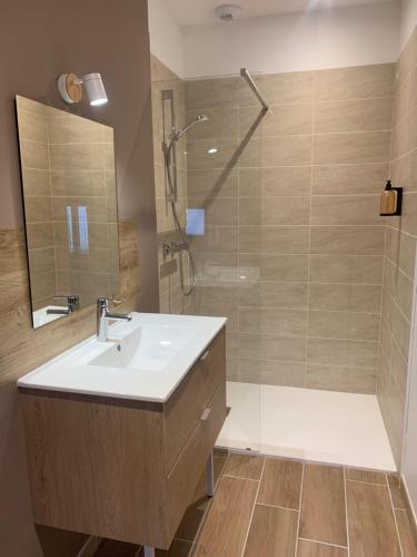 a bathroom with a sink and a shower at MAISON D' HÔTES L'Écurie de Luzerand in Menglon