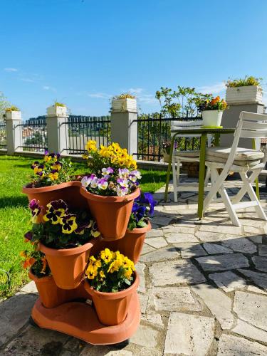 a group of pots of flowers on a patio at Dimora Il Campanile in Chieti