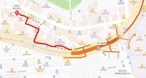 a map of a subway line with stations at Bay 202 Hotel in Busan
