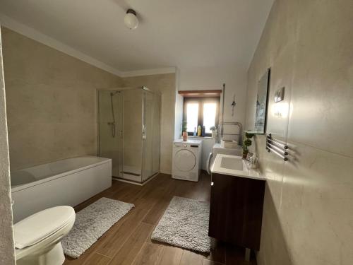 une salle de bain avec une baignoire, des toilettes et un lavabo dans l'établissement Quinta de Fonte Coberta, à Ponte da Barca