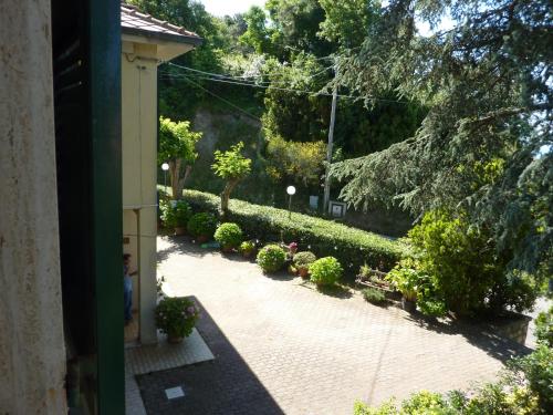 a courtyard with a row of plants and bushes at Hotel Silvia Framura - Cinque Terre in Framura