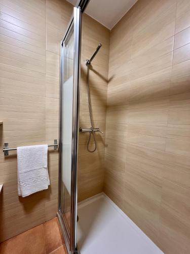 a shower with a glass door in a bathroom at ChicFlat Río Ciudad Real Dúplex en el centro in Ciudad Real