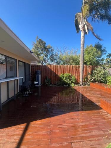 a house with a palm tree in the yard at Guest suite in Brighton in Melbourne