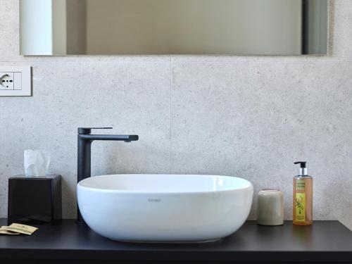 a bathroom sink with a large white bowl at Hotel Carillon in Baveno