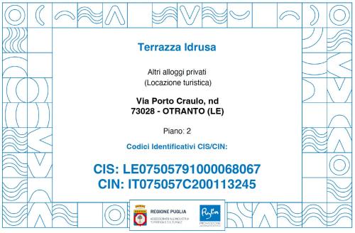 Certifikát, hodnocení, plakát nebo jiný dokument vystavený v ubytování Terrazza Idrusa