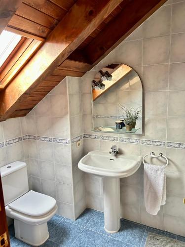 a bathroom with a toilet and a sink at El Mirador d'Olp in Olp