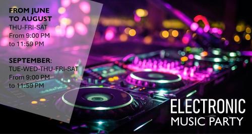 a flyer for an electronic music party with dj equipment at Onmood Cala Ratjada - Bed & Brunch in Cala Ratjada