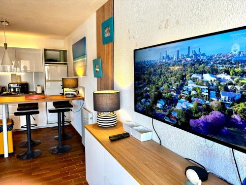 Kuchyň nebo kuchyňský kout v ubytování T2 bord de mer avec piscine