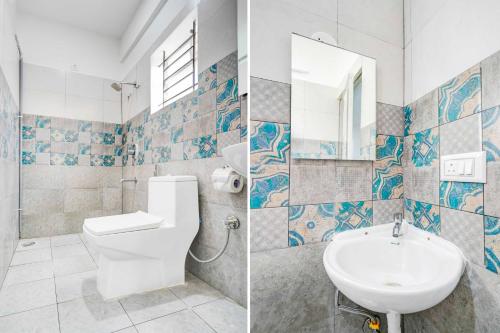 two pictures of a bathroom with a toilet and a sink at Townhouse Brookefield Central Formerly Bangalore Inn in Bengaluru