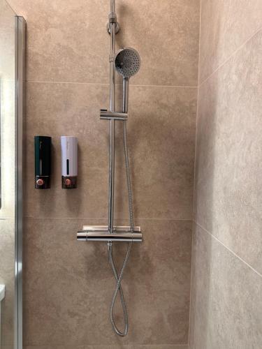 une douche avec pommeau de douche dans une salle de bain dans l'établissement La Suquette cosy 3 pieces, à Cannes