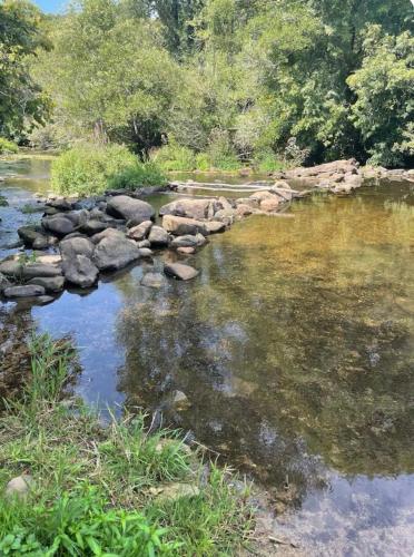 a river with rocks in the water and trees at Beau studio confortable pour 2 personnes Studio Roz in Saint-Thurien