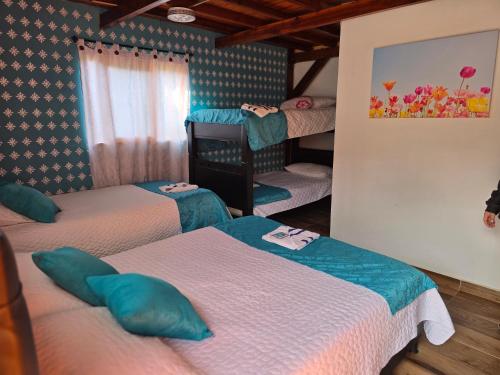 a room with four bunk beds in it at Hostal la Divisa Salento in Arrayanal