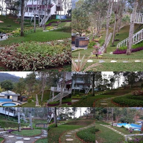 a collage of photos of a park with trees at Grace Hill Villa Lubuk Minturun in Padang