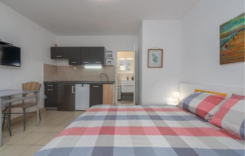 a living room with a bed and a kitchen at Gorgeous Apartment In Novalja With Wifi in Novalja